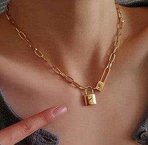 Edgy Gold Lock Chain Necklace