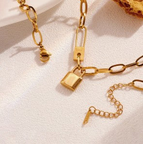 Edgy Gold Lock Chain Necklace
