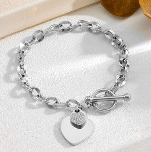 The Heartbeat Link: Silver Plated Heart Charm Bracelet