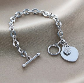 The Heartbeat Link: Silver Plated Heart Charm Bracelet