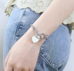 The Heartbeat Link: SIliver Plated Heart Charm Bracelet