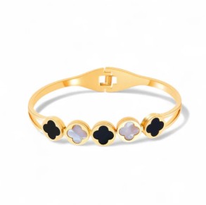 The Contrasting Black & White Clover Bangle