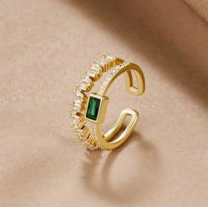 Green Emerald Studded Adjustable Finger Ring