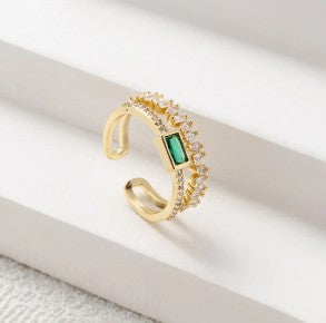 Green Emerald Studded Adjustable Finger Ring