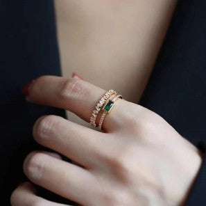 Green Emerald Studded Adjustable Finger Ring