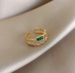 Green Emerald Studded Adjustable Finger Ring
