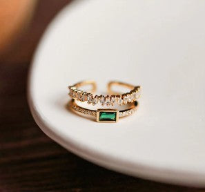 Green Emerald Studded Adjustable Finger Ring