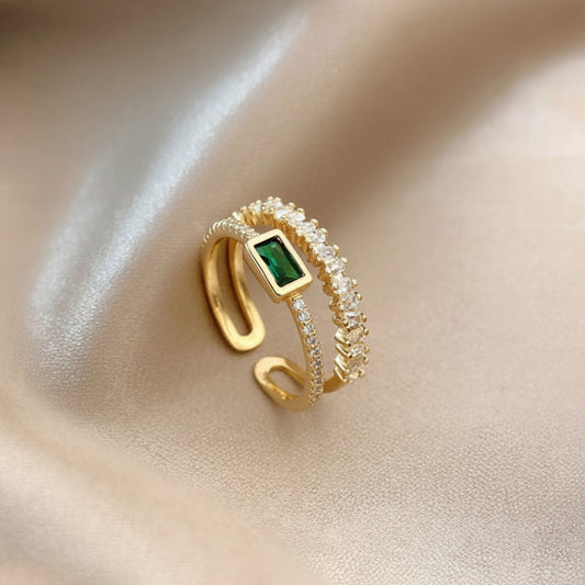 Green Emerald Studded Adjustable Finger Ring