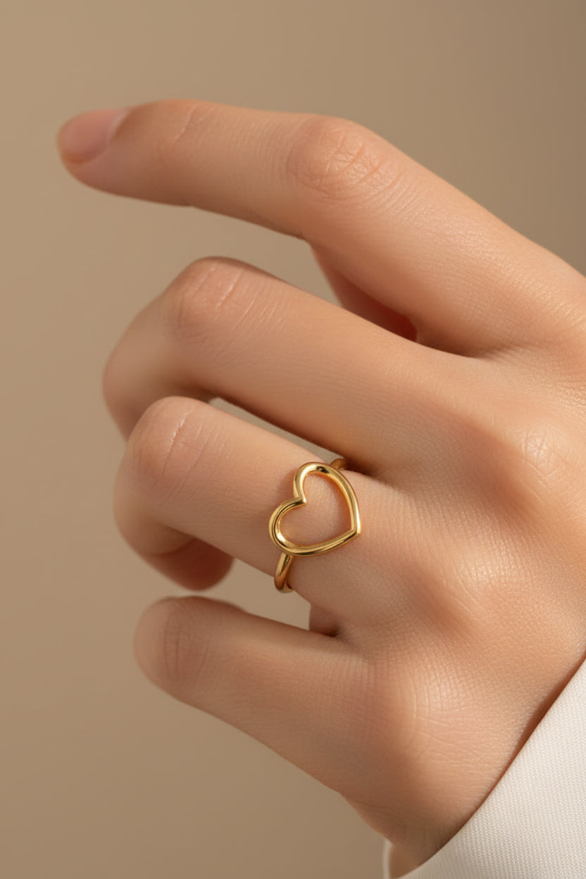 Gold Plated Tarnish free Stainless Steel Open heart ring
