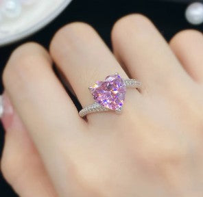 Diamond Crushed Ice Cut Heart Pink  Adjustable Finger Ring