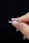 Diamond Crushed Ice Cut Heart Pink  Adjustable Finger Ring