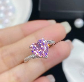 Diamond Crushed Ice Cut Heart Pink  Adjustable Finger Ring