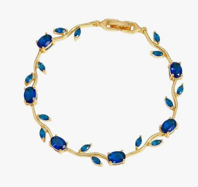 Royal Blue Tulip Vine Gold-Plated Link Bracelet
