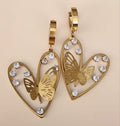 Stainless Steel Gold Tone Hear & Butterfly Hoop Earrings