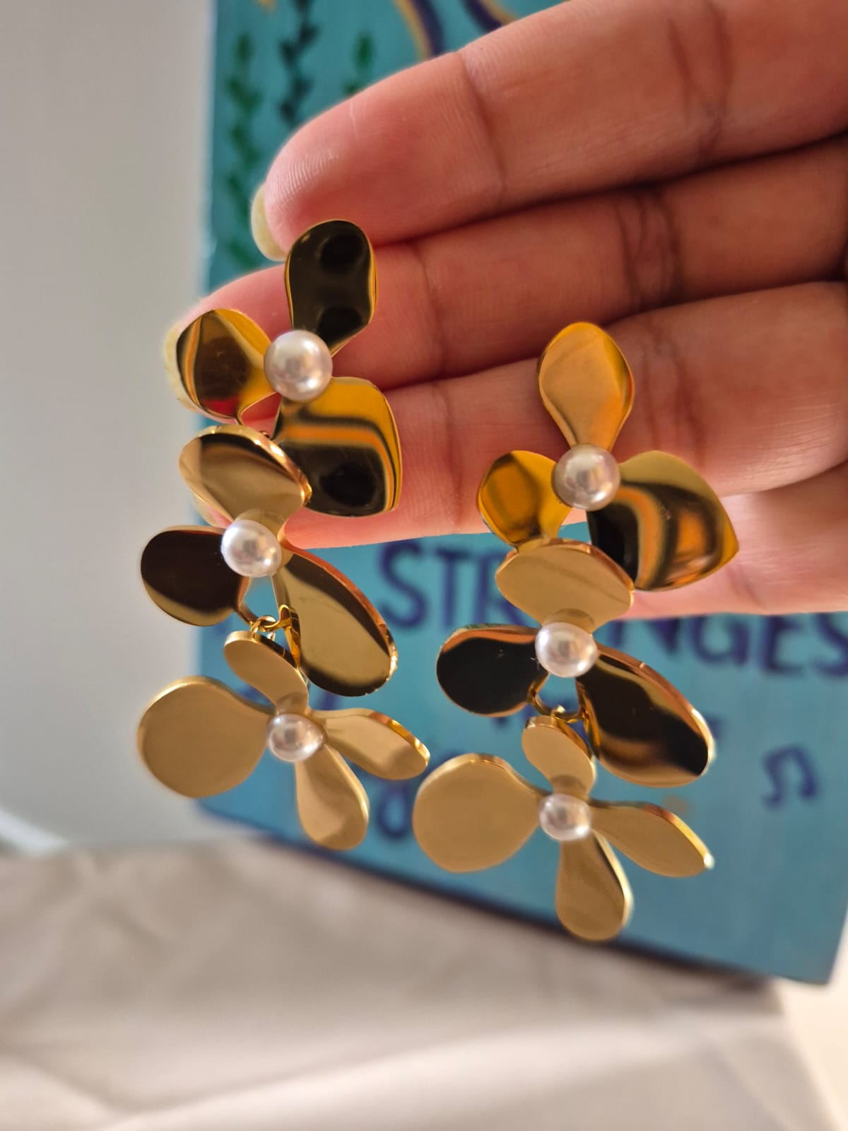 Blooming Floral Gold Plated Drop Statement Earrings