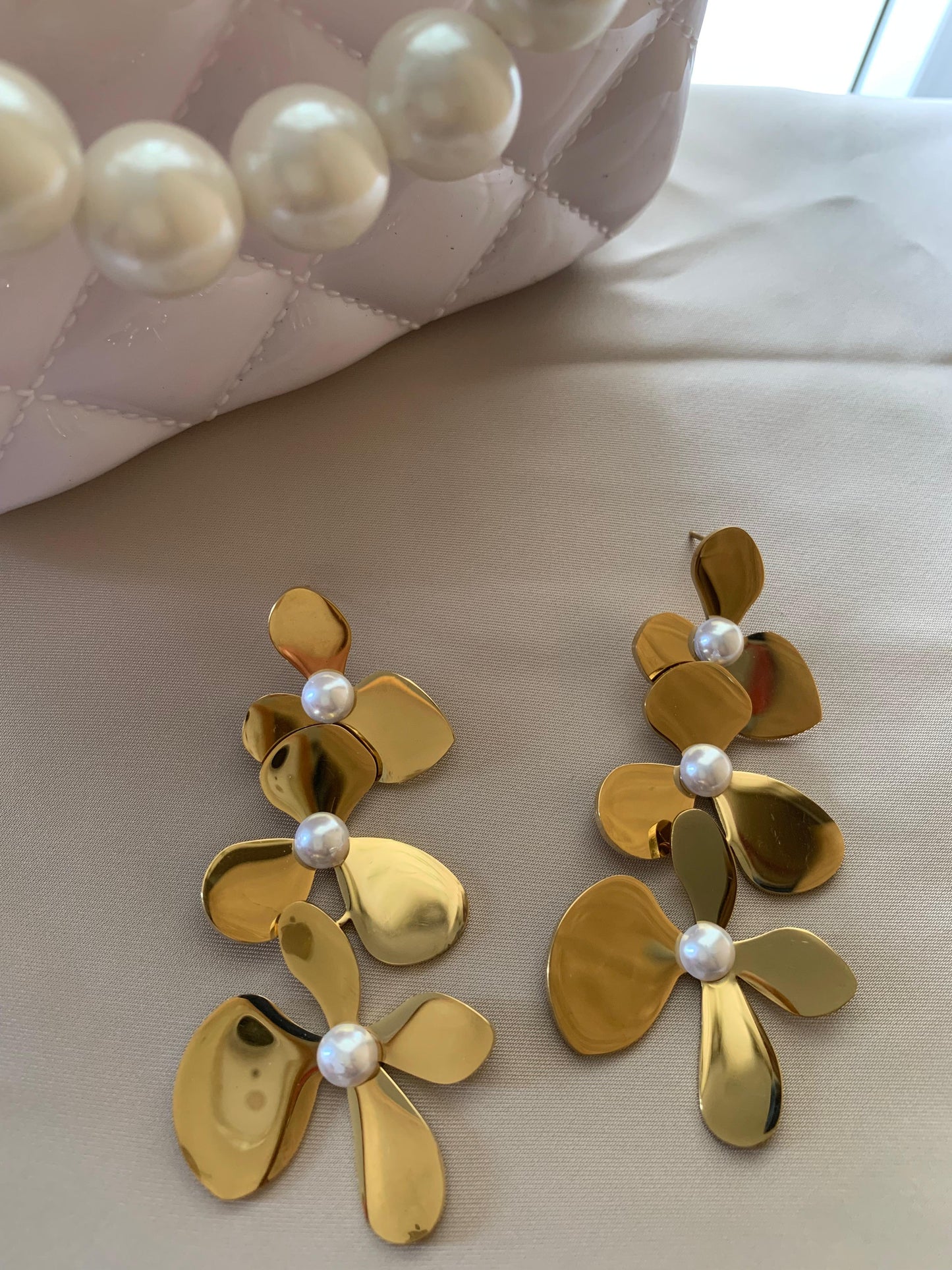 Blooming Floral Gold Plated Drop Statement Earrings