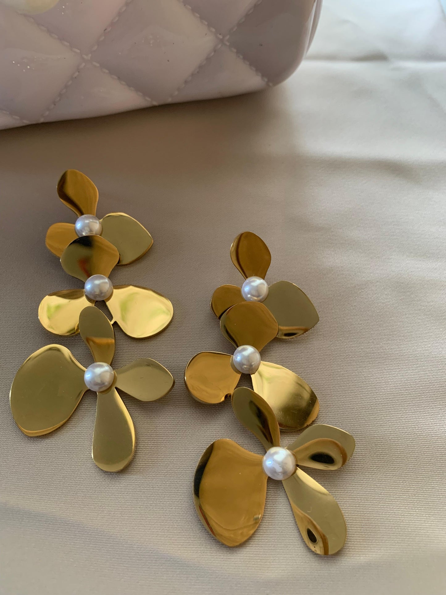 Blooming Floral Gold Plated Drop Statement Earrings