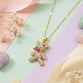 Stainless Steel Gold-Plated CZ Studded Teddy Bear Necklace.