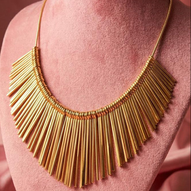 Bold Gold Fringe Statement Necklace