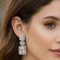 Silver-Tone Emerald-Cut American Diamond Geometric Drop Earrings