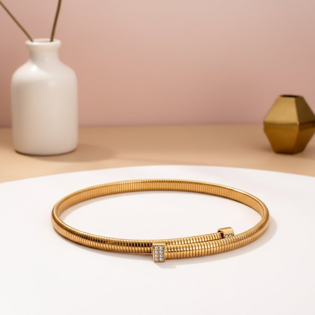 18k Gold-Plated Coiled Overlap Choker Necklace