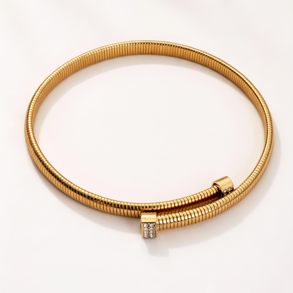 18k Gold-Plated Coiled Overlap Choker Necklace