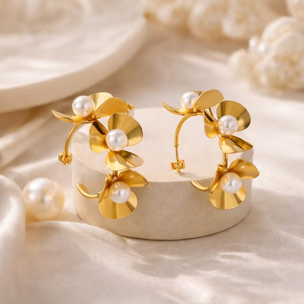 Golden Bloom Hoop Earrings