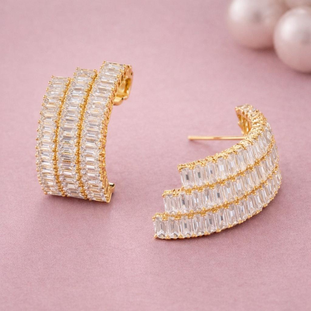 Triple-Row Baguette Earrings