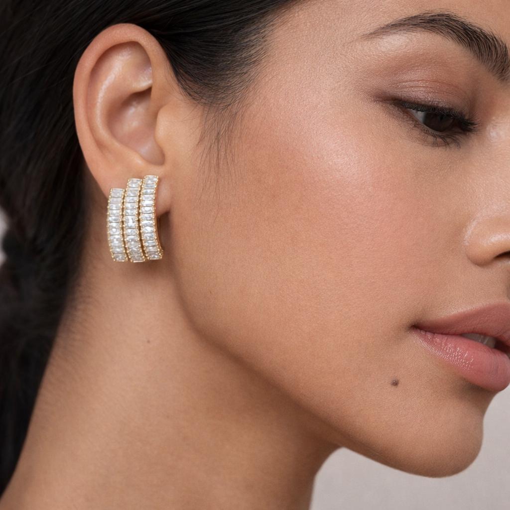 Triple-Row Baguette Earrings
