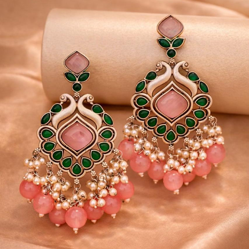 Anika Ethnic Festive Drops - Pink and Green