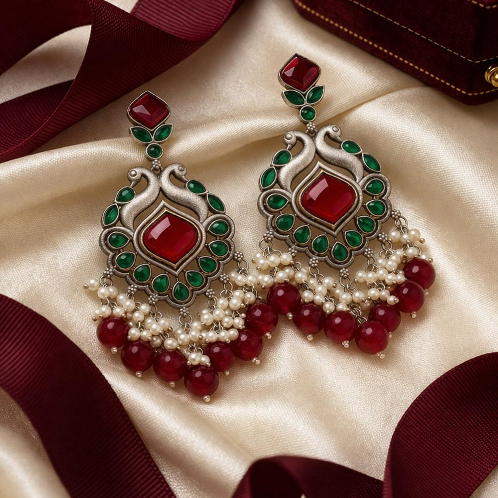 Anika Ethnic Festive Drops - Red and Green