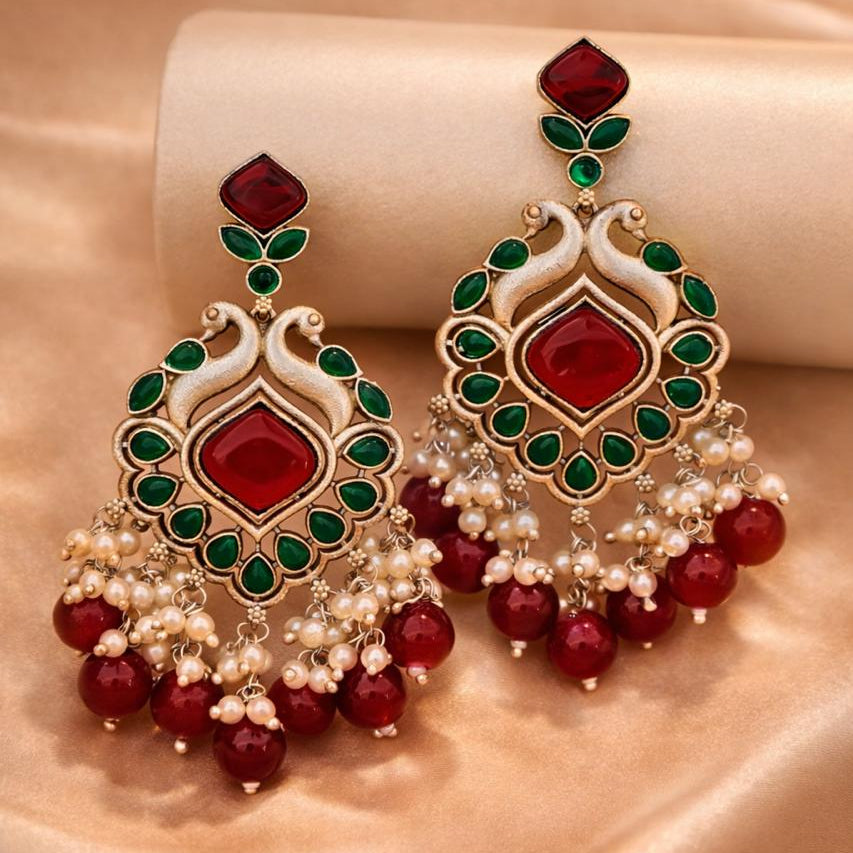 Anika Ethnic Festive Drops - Red and Green