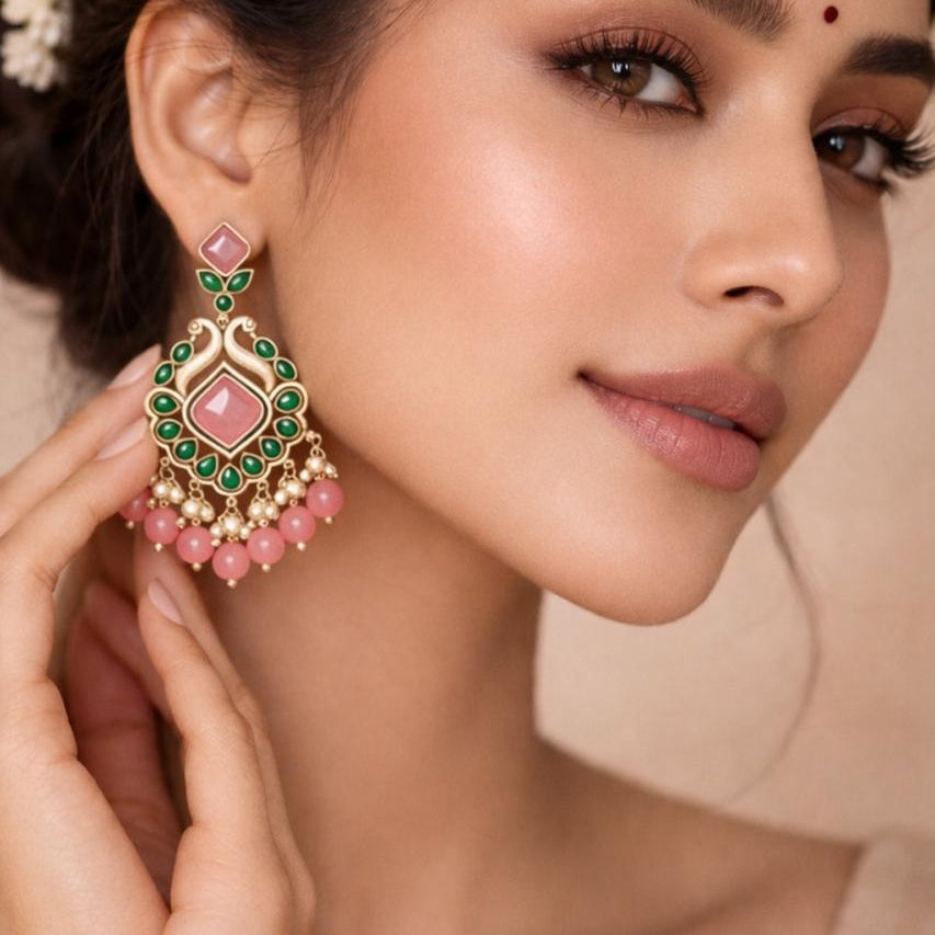 Anika Ethnic Festive Drops - Pink and Green