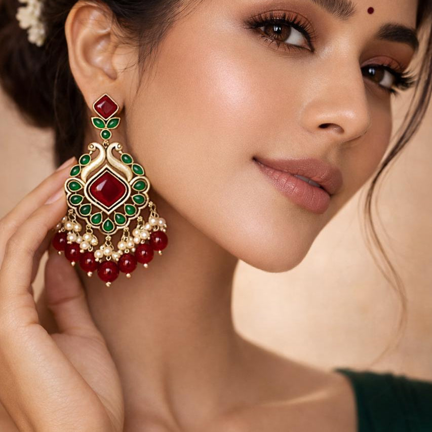 Anika Ethnic Festive Drops - Red and Green