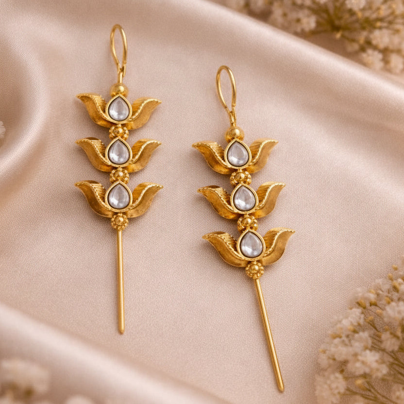 Elegant White Triple-Tiered Lotus Needle Earcuffs