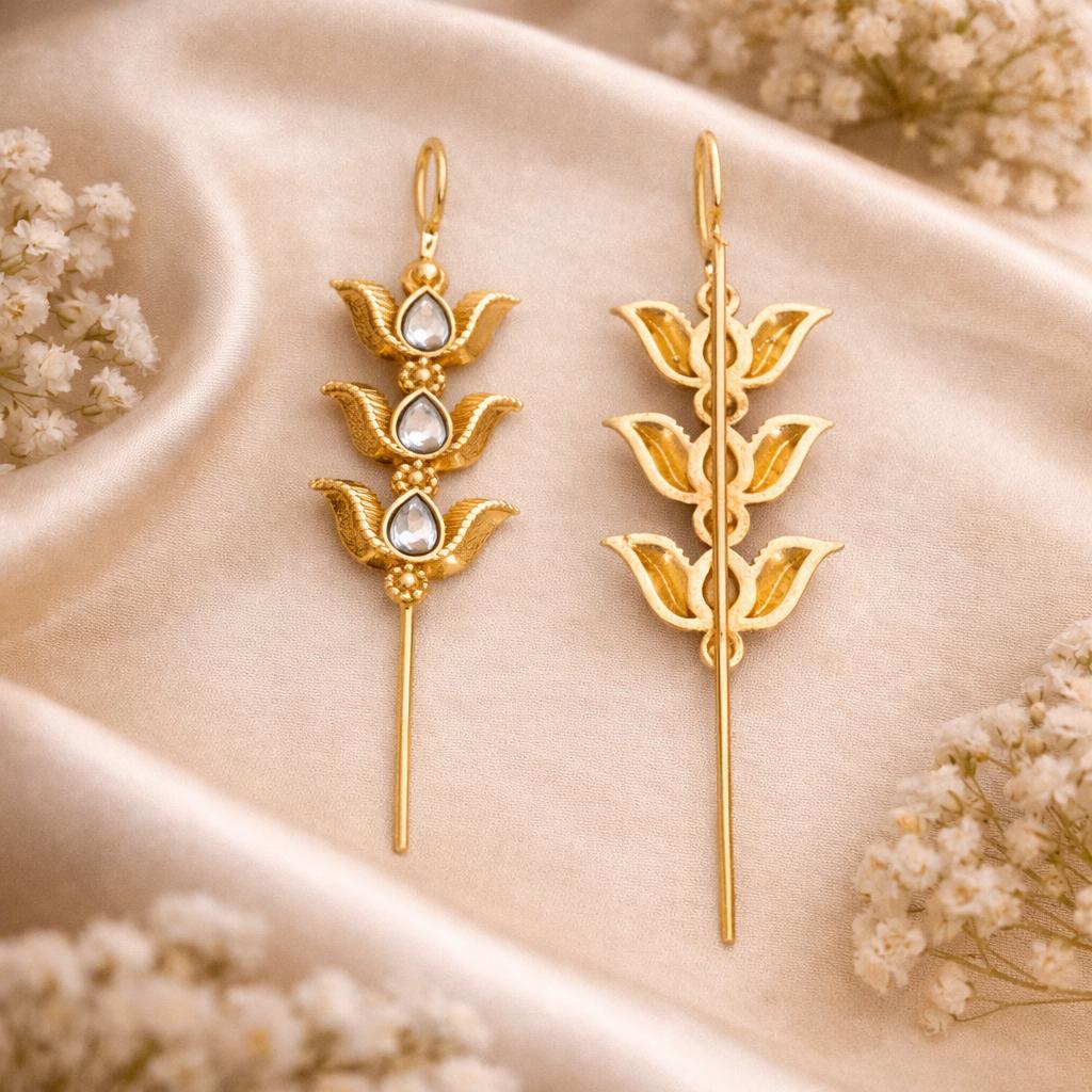 Elegant White Triple-Tiered Lotus Needle Earcuffs