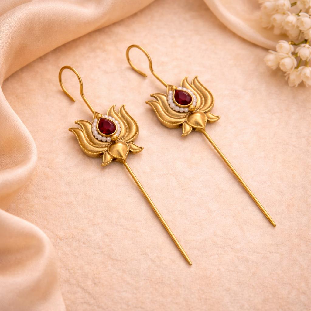 Royal Red Lotus Needle Earcuffs