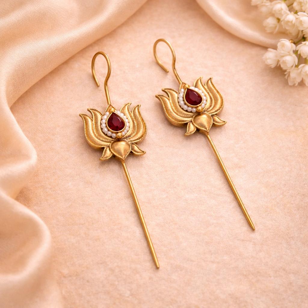 Royal Red Lotus Needle Earcuffs