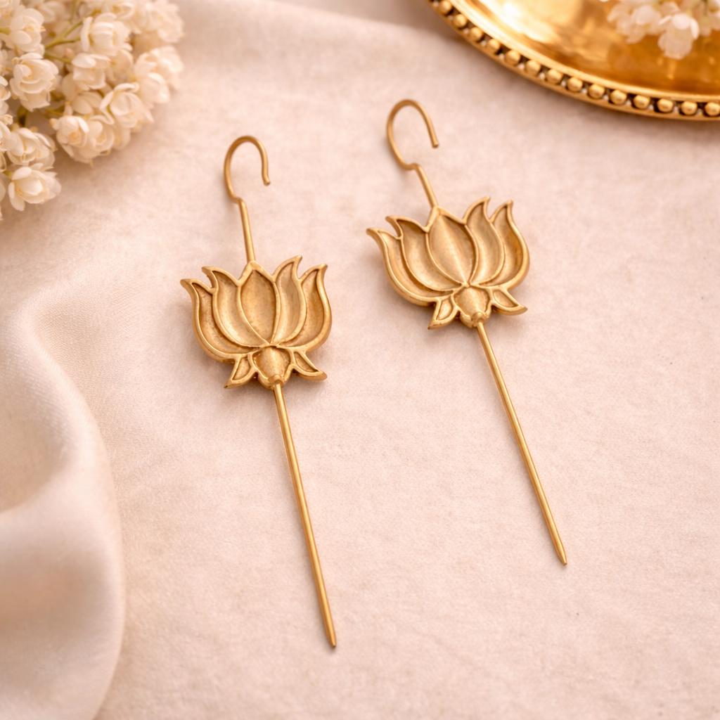 Majestic Green Lotus Needle Earcuffs