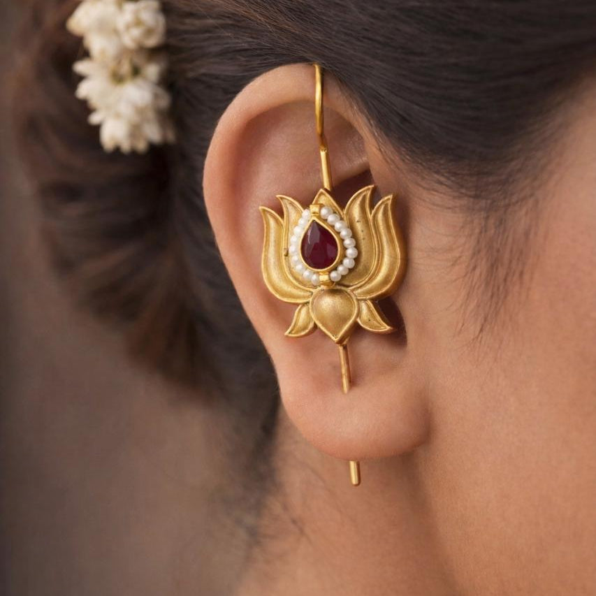 Royal Red Lotus Needle Earcuffs