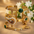 Gold-Plated Pachi Kundan Hand Cuff with Ghungroo Charms