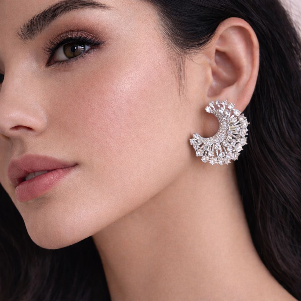 American Diamond Radiant Crescent Earrings