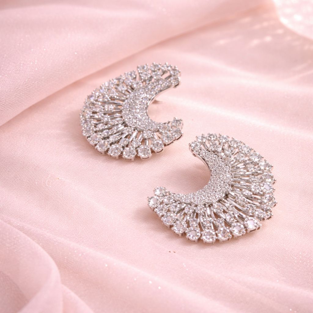 American Diamond Radiant Crescent Earrings