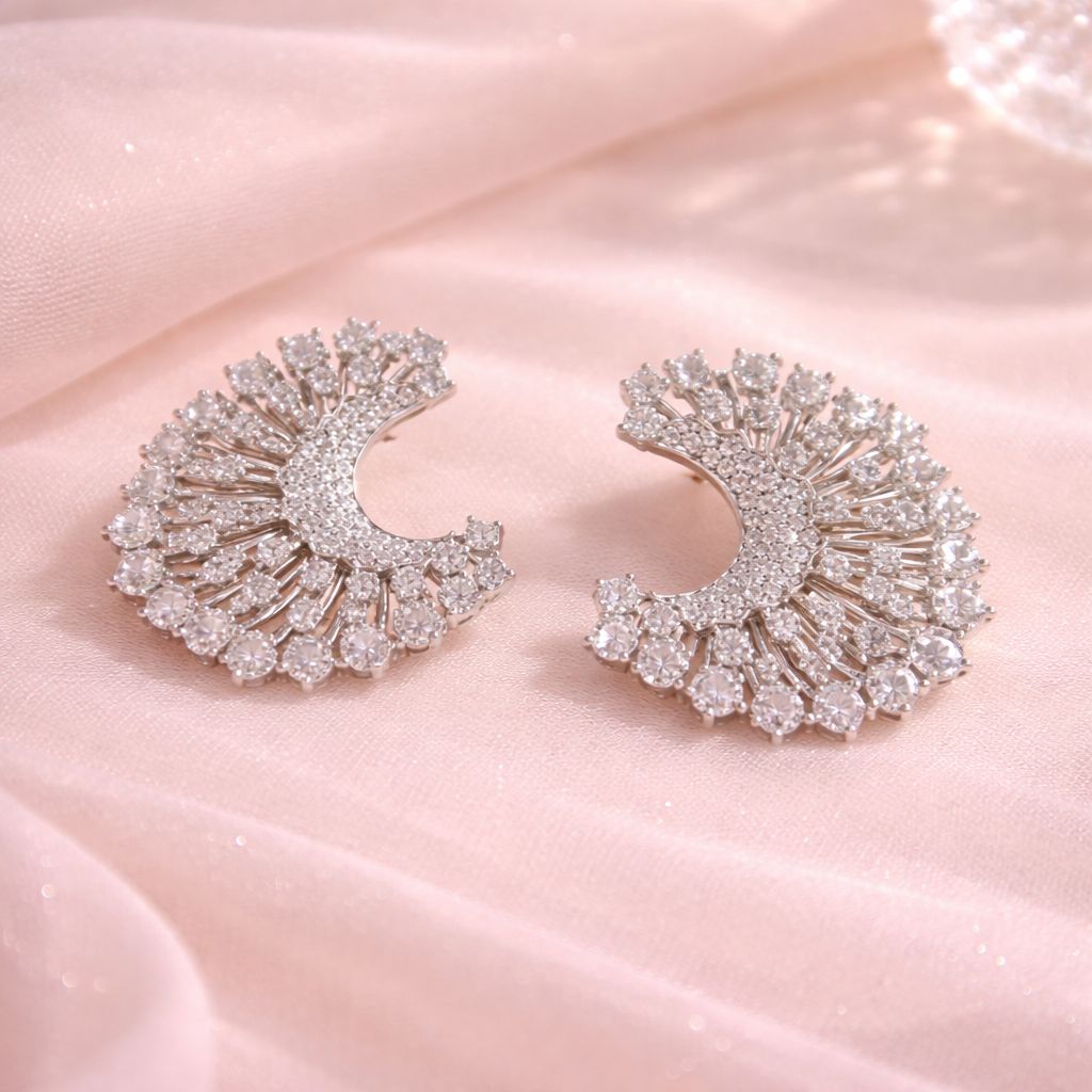 American Diamond Radiant Crescent Earrings