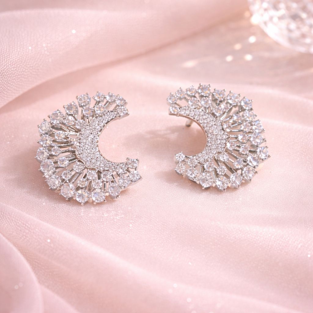 American Diamond Radiant Crescent Earrings