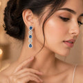 Royal Blue Cubic Zirconia Drop Earrings with Floral Detailing