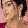 All-White AD Dangle Earrings ( in Rhodium & Mehandi Plating)