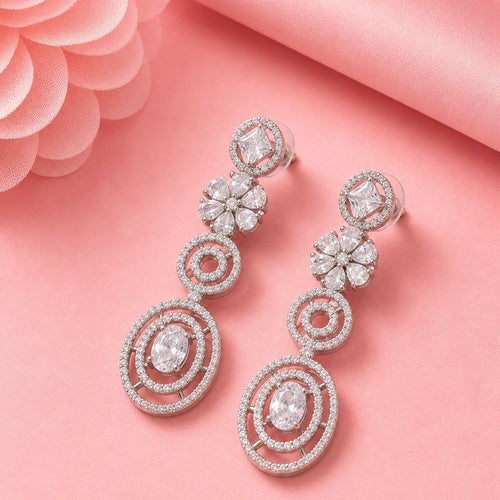 All-White AD Dangle Earrings ( in Rhodium & Mehandi Plating)