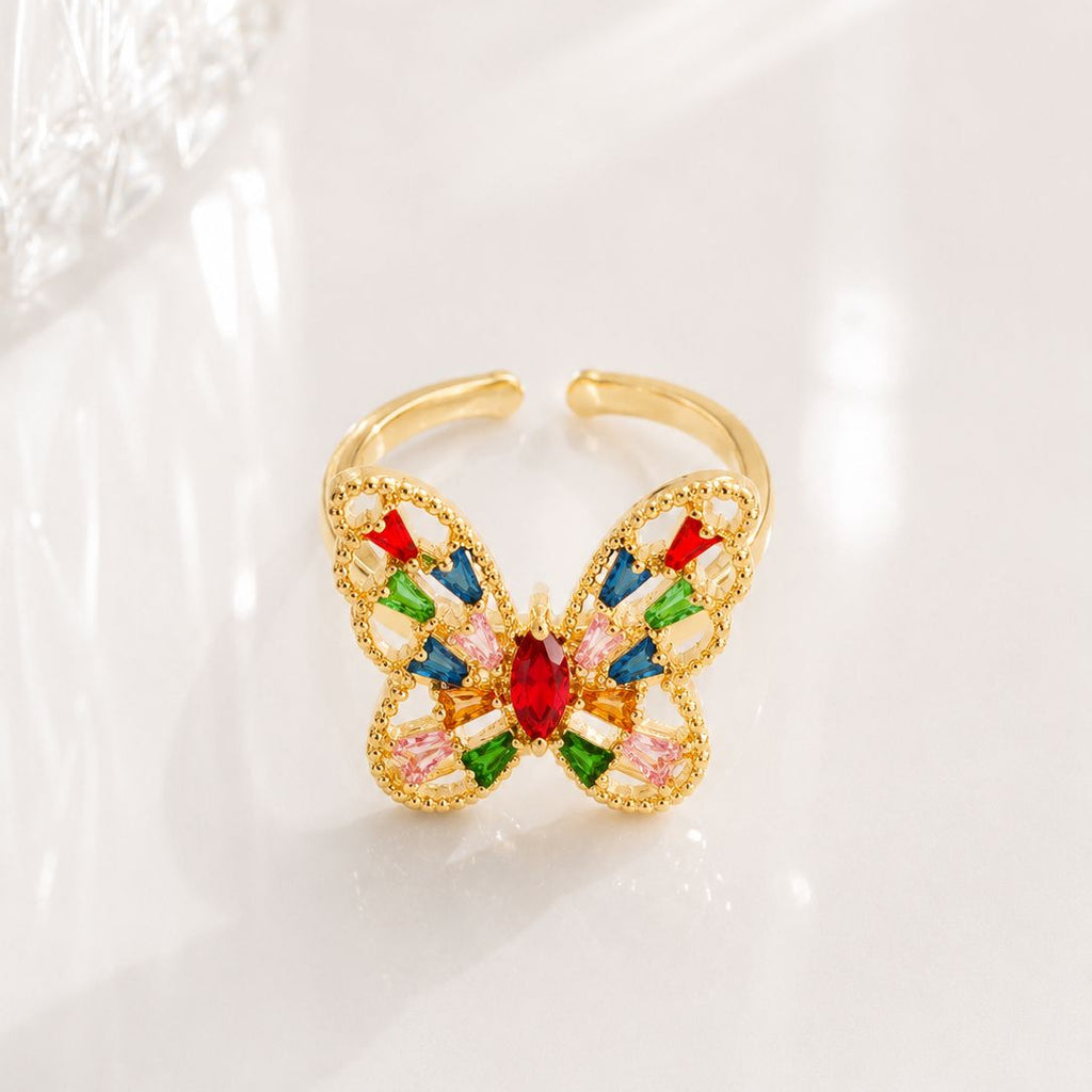 Multi-Colour Gold Plated Adjustable Butterfly Ring