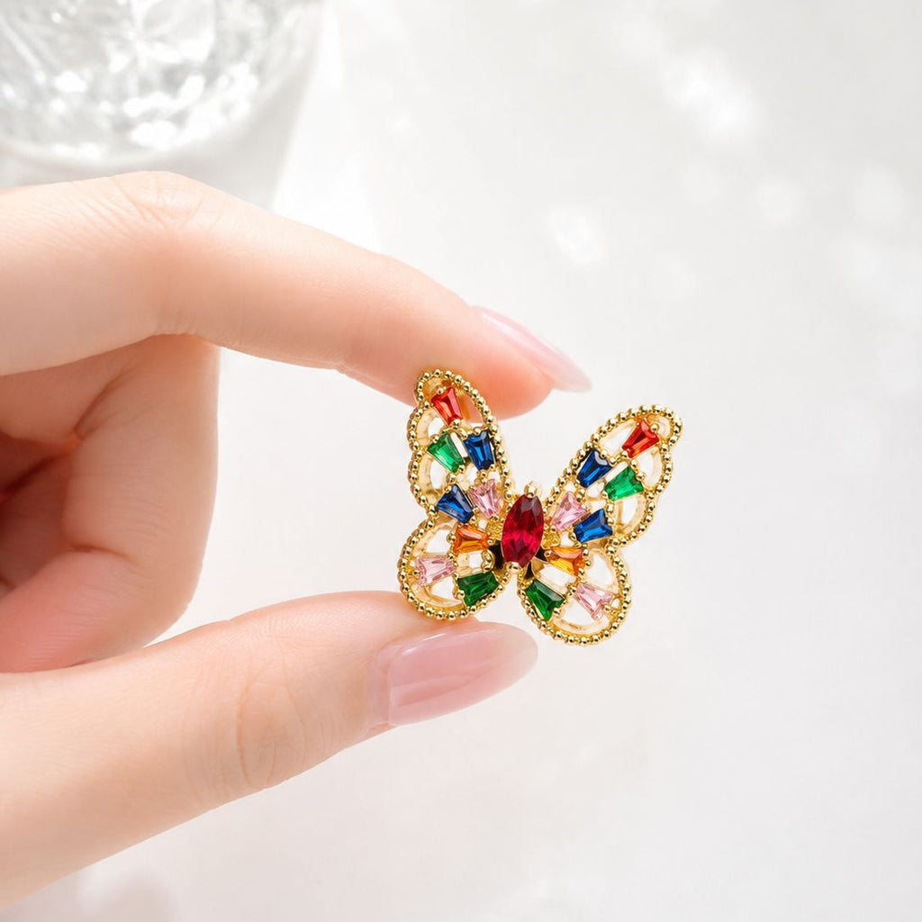 Multi-Colour Gold Plated Adjustable Butterfly Ring